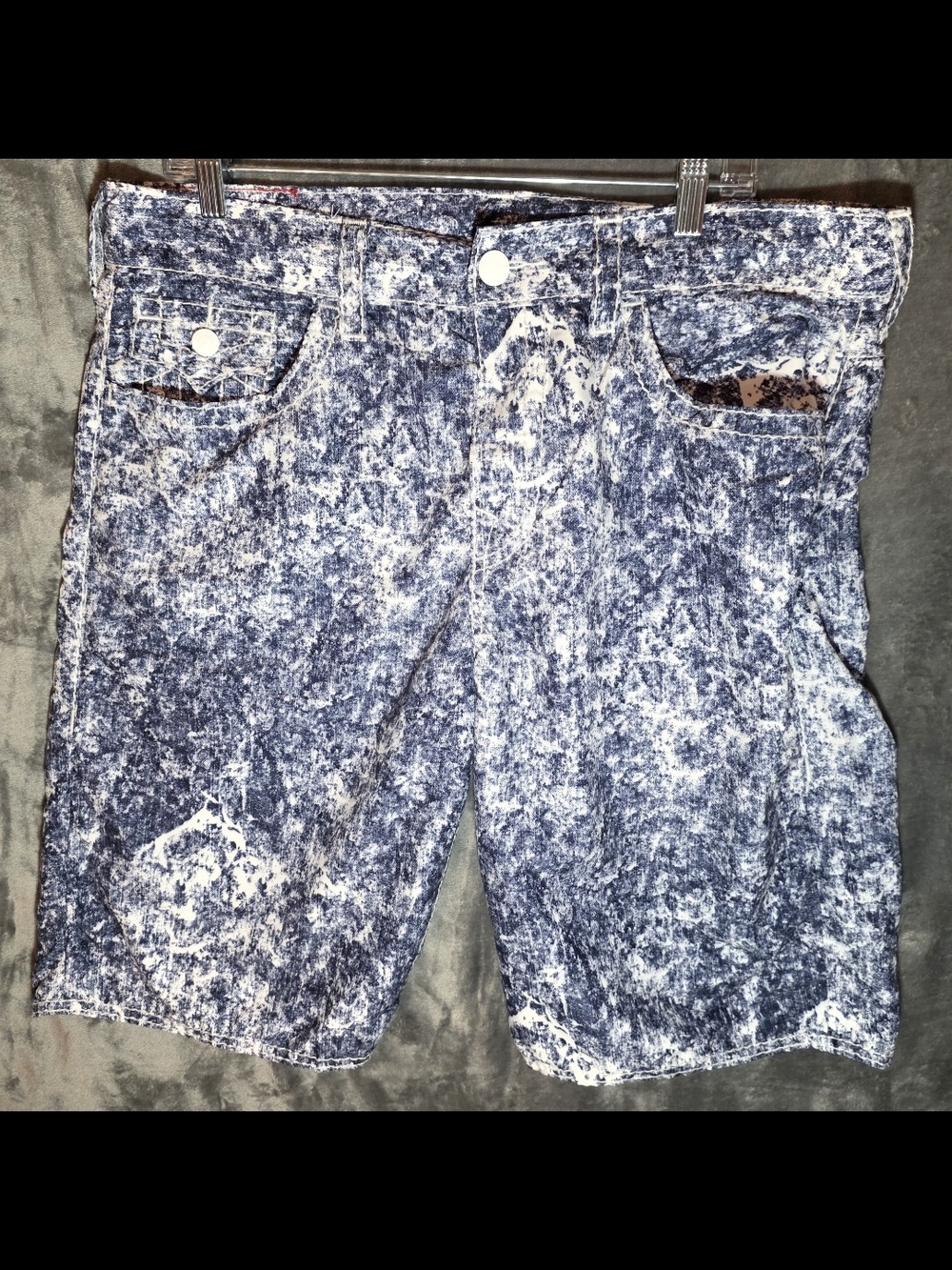 True Religion acid-wash faux-denim board shorts/swim trunks